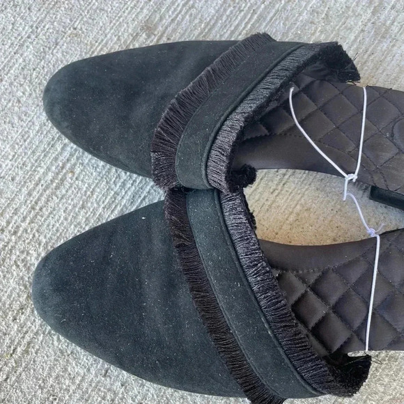 Birdies Black Fringe Slides Mules Womens Size 10 Comfy Quilted Ani - Picture 3 of 6